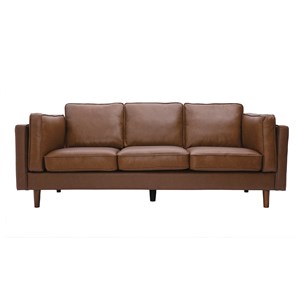 Canapé  3 places cuir marron et bois foncé bradley