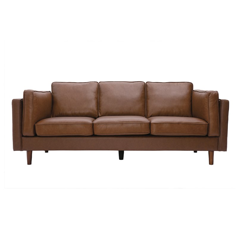 Canapé 3 places cuir marron et bois foncé bradley