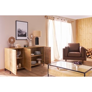 Buffet en bois manguier massif et métal noir 3 portes l145 cm ypster