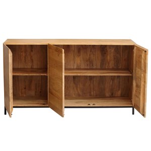 Buffet en bois manguier massif et métal noir 3 portes l145 cm ypster