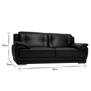 Canapé 3 places en cuir noir et acier chromé tamara