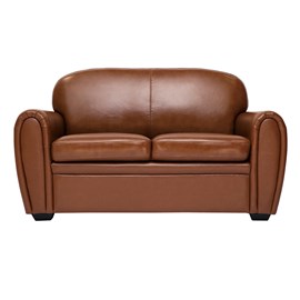 Canapé cuir  2 places marron et bois noir club