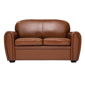 Canapé cuir  2 places marron et bois noir club