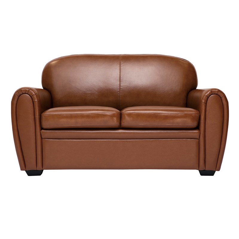 Canapé cuir 2 places marron et bois noir club