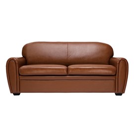 Canapé  3 places cuir marron et bois noir club