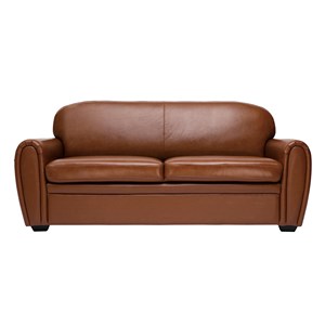 Canapé  3 places cuir marron et bois noir club