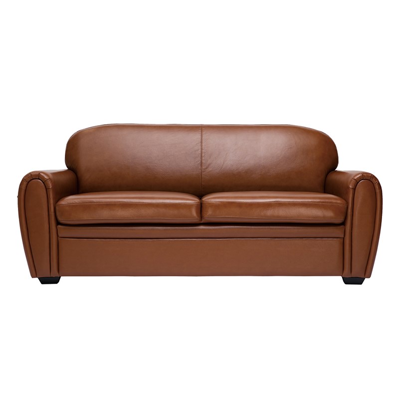 Canapé 3 places cuir marron et bois noir club