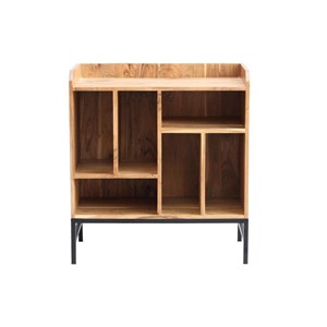 Buffet de rangement vinyles en bois massif et métal noir l76 cm blues