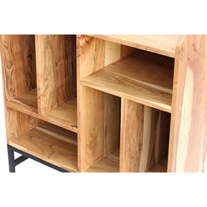 Buffet de rangement vinyles en bois massif et métal noir l76 cm blues