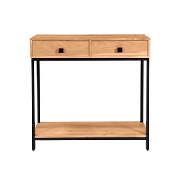 Console avec rangements 2 tiroirs en bois massif et métal noir l80 cm axelle