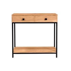 Console avec rangements 2 tiroirs en bois massif et métal noir l80 cm axelle