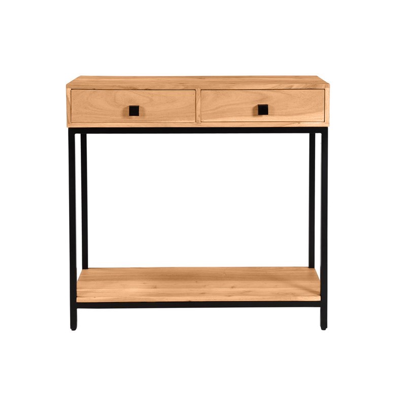Console avec rangements 2 tiroirs en bois massif et métal noir l80 cm axelle