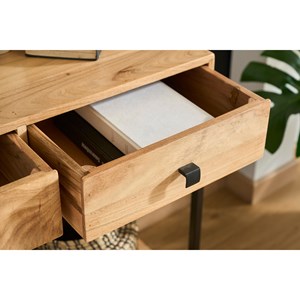 Console avec rangements 2 tiroirs en bois massif et métal noir l80 cm axelle