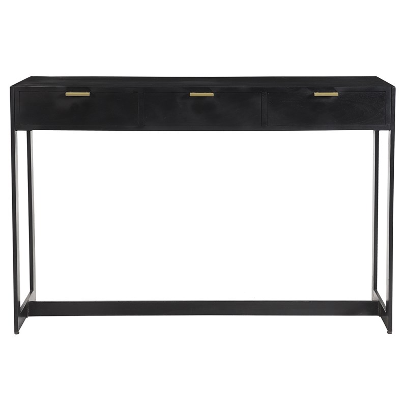 Console avec rangements 3 tiroirs noire et métal l115 cm avidan