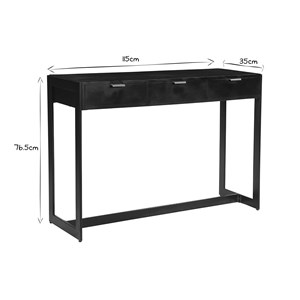 Console avec rangements 3 tiroirs noire et métal l115 cm avidan