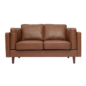 Canapé  2 places cuir marron et bois foncé bradley