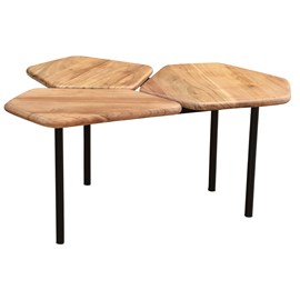 Table basse 3 plateaux bois massif et métal noir l95 cm suzane
