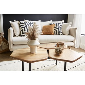 Table basse 3 plateaux bois massif et métal noir l95 cm suzane