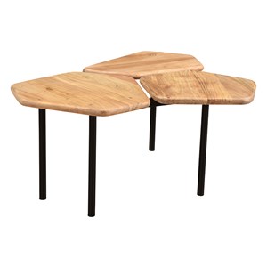 Table basse 3 plateaux bois massif et métal noir l95 cm suzane