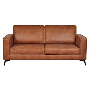 Canapé  3 places cuir marron cognac aspect vieilli et métal noir sonny
