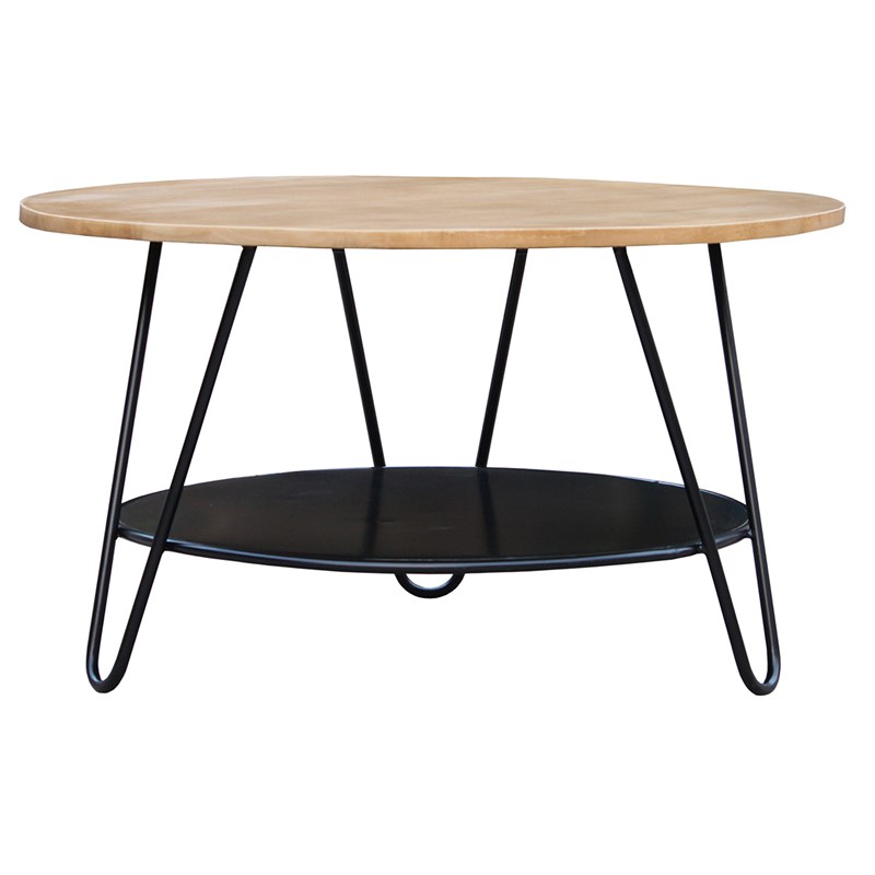 Table basse ronde bois manguier massif et métal noir d80 cm priya