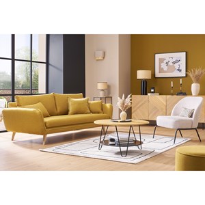 Table basse ronde bois manguier massif et métal noir d80 cm priya