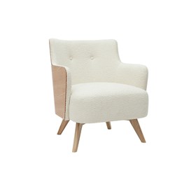 Fauteuil en tissu effet laine bouclée blanc cassé et bois clair valmy