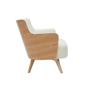 Fauteuil en tissu effet laine bouclée blanc cassé et bois clair valmy