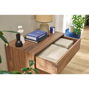 Commode  en bois foncé noyer et métal noir 3 tiroirs l81 cm manny