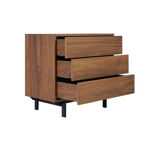 Commode  en bois foncé noyer et métal noir 3 tiroirs l81 cm manny