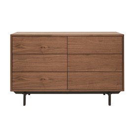 Commode  bois foncé noyer et métal noir 6 tiroirs l120 cm manny