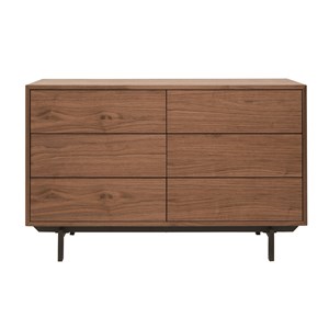 Commode  bois foncé noyer et métal noir 6 tiroirs l120 cm manny