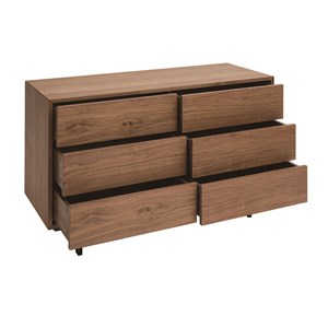 Commode  bois foncé noyer et métal noir 6 tiroirs l120 cm manny