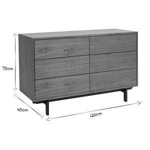 Commode  bois foncé noyer et métal noir 6 tiroirs l120 cm manny