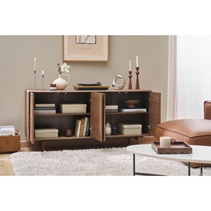 Buffet  en bois foncé noyer 4 portes l160 cm suva