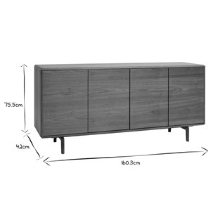 Buffet  en bois foncé noyer 4 portes l160 cm suva