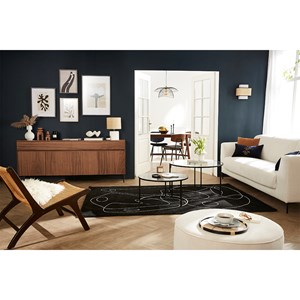 Buffet en bois foncé noyer et métal noir 4 portes 2 tiroirs l180 cm bliss