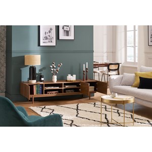 Meuble tv finition bois foncé noyer 3 portes l180 cm sanaa