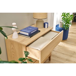 Commode en bois clair chêne 3 tiroirs l80 cm freddy