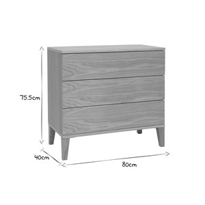 Commode en bois clair chêne 3 tiroirs l80 cm freddy
