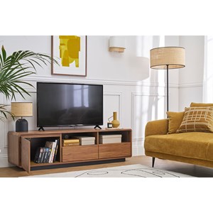 Meuble tv  en bois foncé noyer et métal noir l160 cm jako
