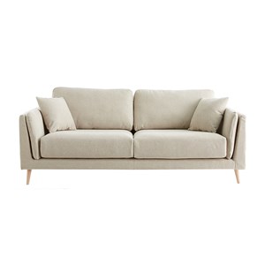 Canapé 3 places en tissu beige naturel et bois clair vogue