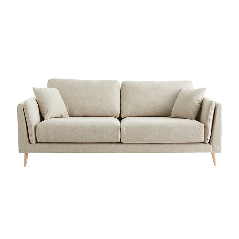 Canapé 3 places en tissu beige naturel et bois clair vogue