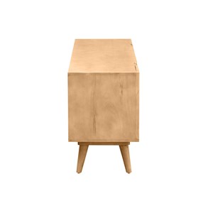 Meuble tv en bois clair manguier massif gravé 2 portes l135 cm rubia