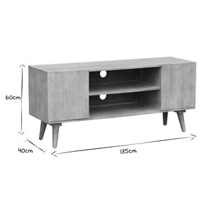 Meuble tv en bois clair manguier massif gravé 2 portes l135 cm rubia