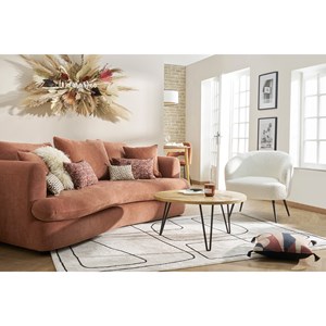 Fauteuil en tissu effet laine bouclée blanc cassé et métal noir maggie