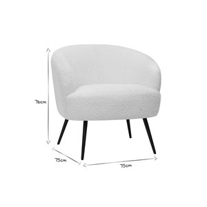 Fauteuil en tissu effet laine bouclée blanc cassé et métal noir maggie