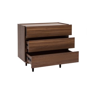 Commode finition bois foncé noyer 3 tiroirs l80 cm sanaa