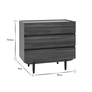 Commode finition bois foncé noyer 3 tiroirs l80 cm sanaa