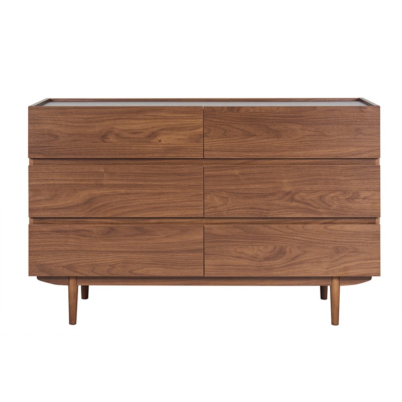 Commode finition bois foncé noyer 6 tiroirs l120 cm sanaa